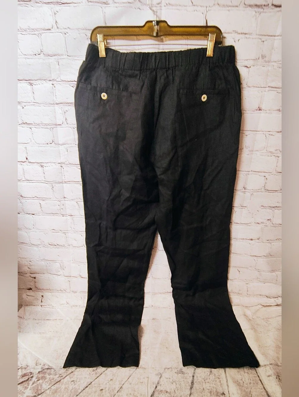 Quince 100% Linen Black Pull On Elastic Waist Baggy Pants Large Pockets